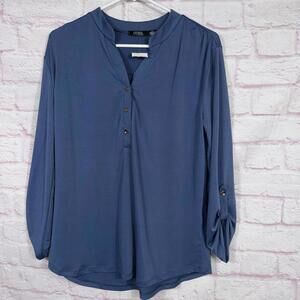 CURE. Women's Blue Button-Front Blouse - Size M NWT